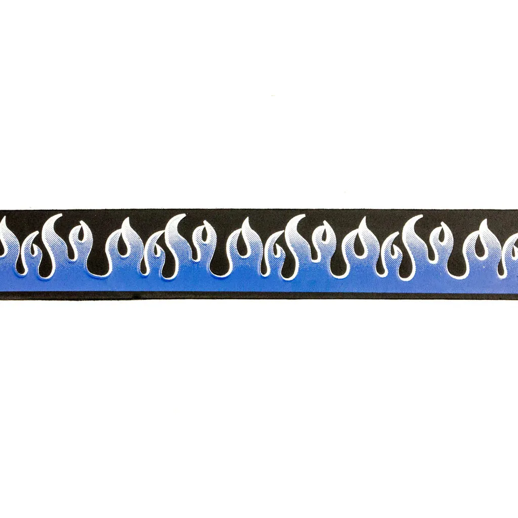 Black Leather Belt w/ Blue Flame Detail