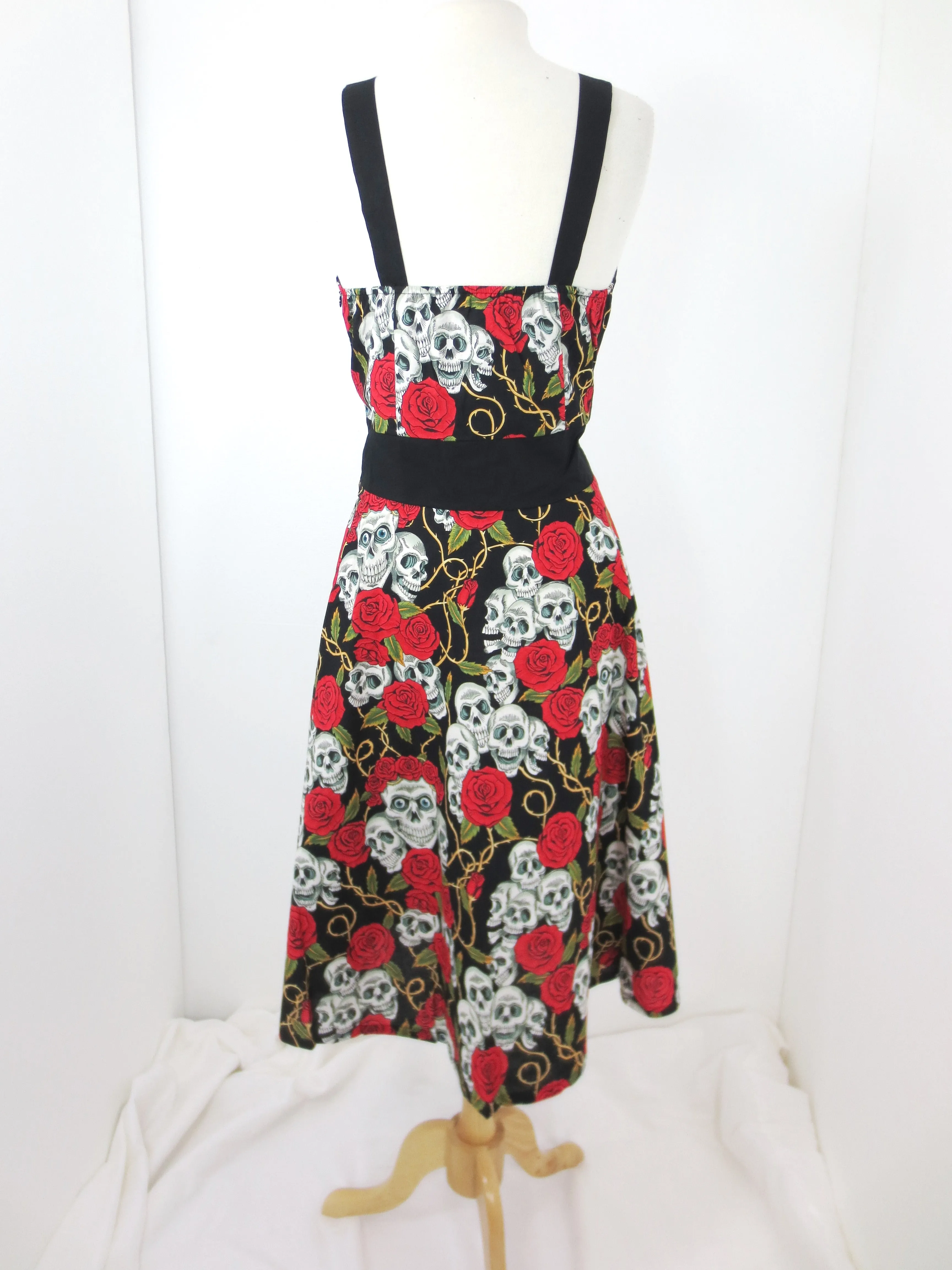 Lost Queen Women's Lust Love Skulls and Roses Midi Dress