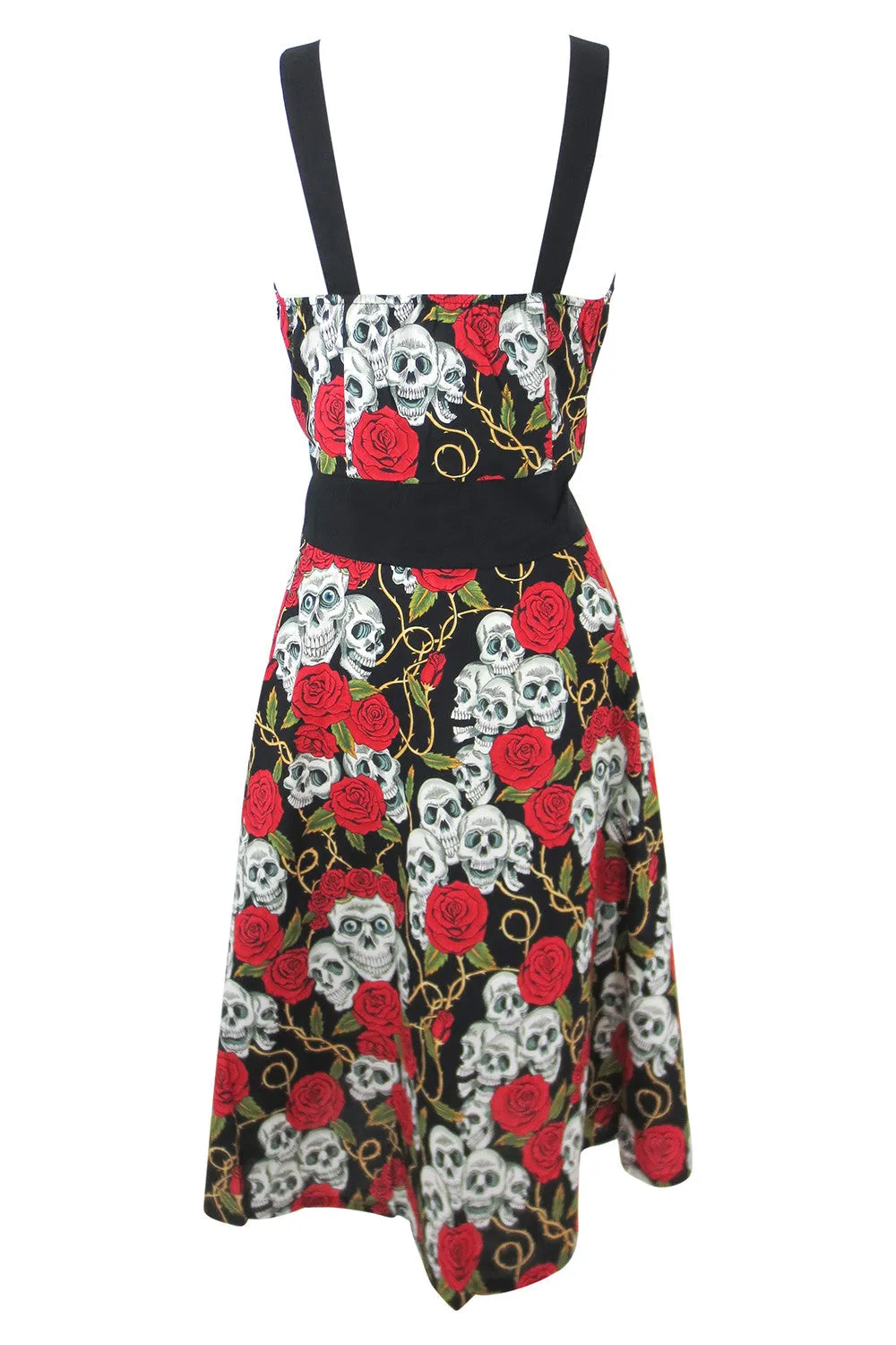 Lost Queen Women's Lust Love Skulls and Roses Midi Dress