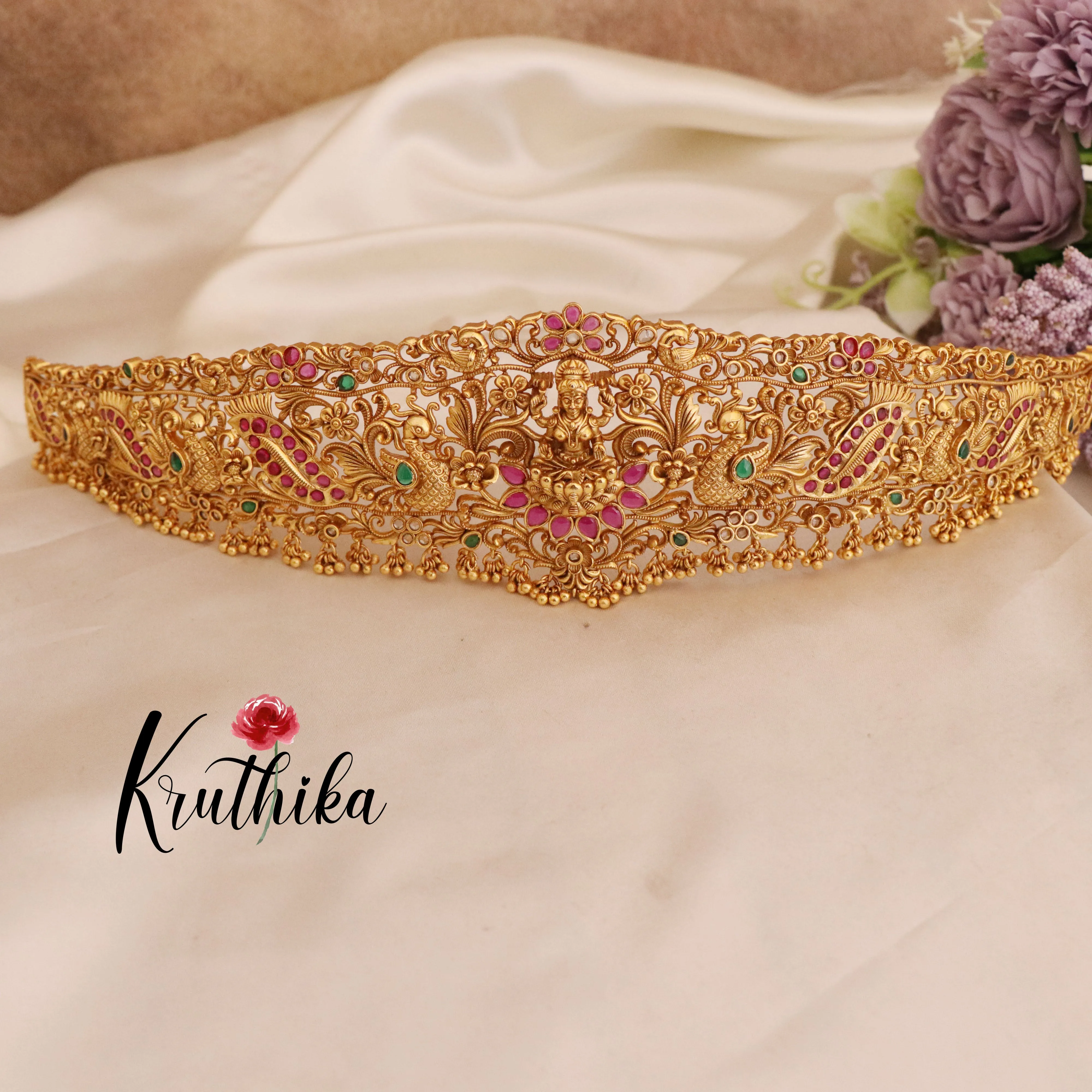 Premium Temple kemp golden beads Hip belt vaddanam V232