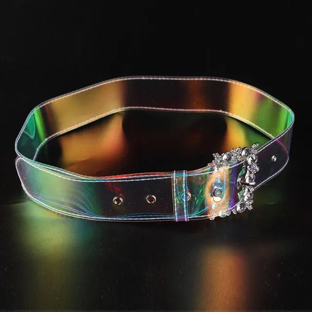 PVC wide decorated women belt transparent design