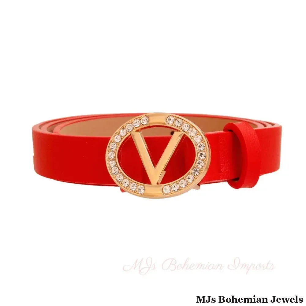 Ruby Red Radiance: Rhinestone V Belt