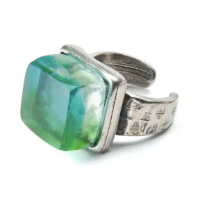 Smart Glass Mosaic Cube Ring: Confetti / Silver
