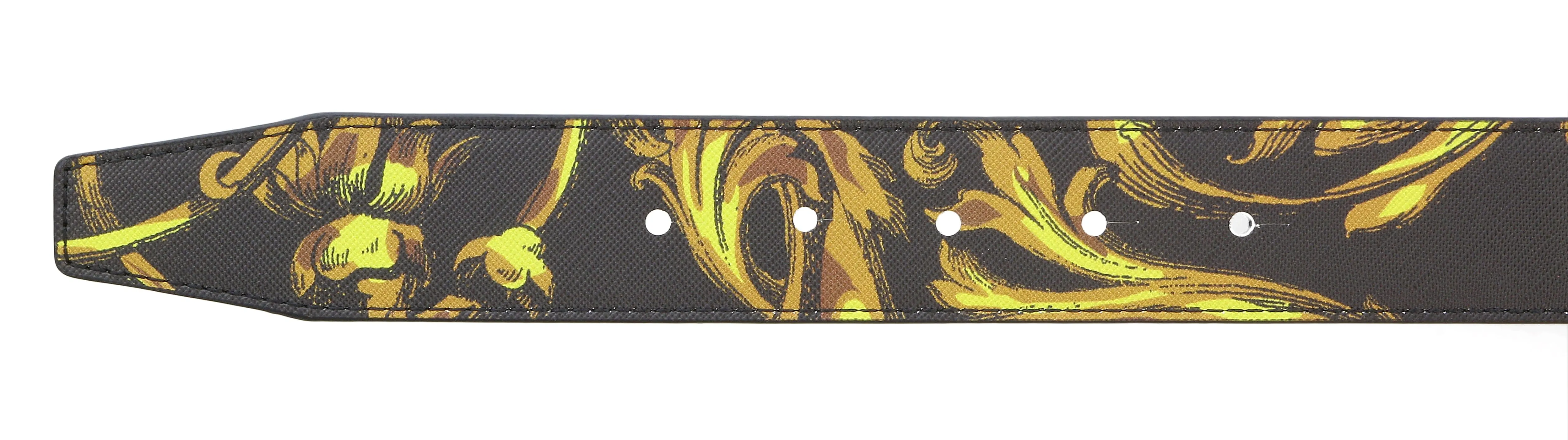 Versace Jeans Couture Black/Gold Leather Baroque Print Signature Plate Buckle-Adjustable Reversible Belt
