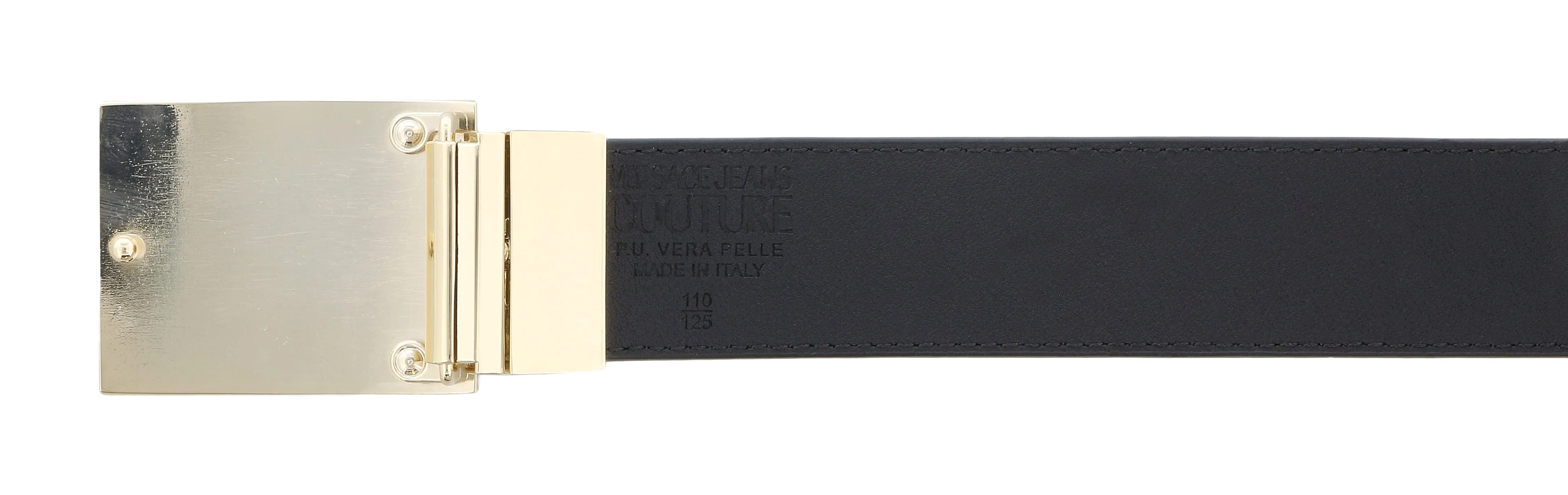 Versace Jeans Couture Black/Gold Leather Baroque Print Signature Plate Buckle-Adjustable Reversible Belt