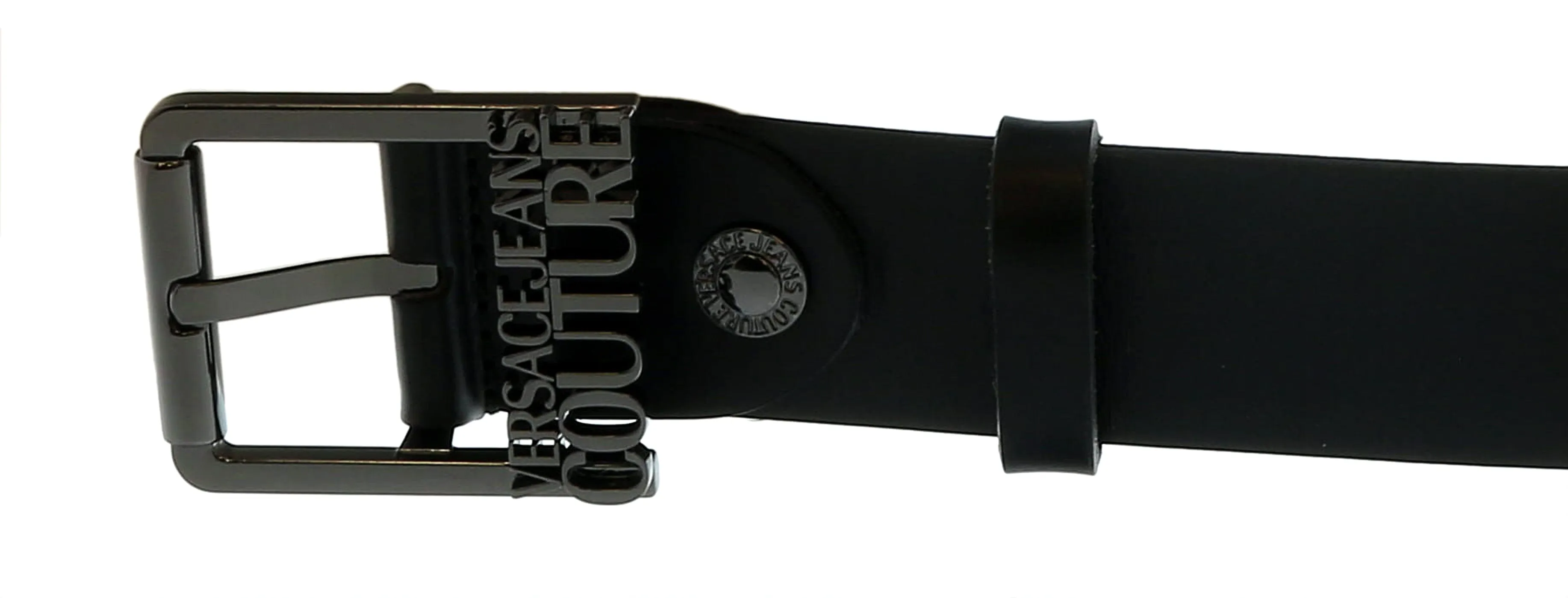 Versace Jeans Couture Black/Gunmetal Signature Classic Buckle Leather Leather Belt-