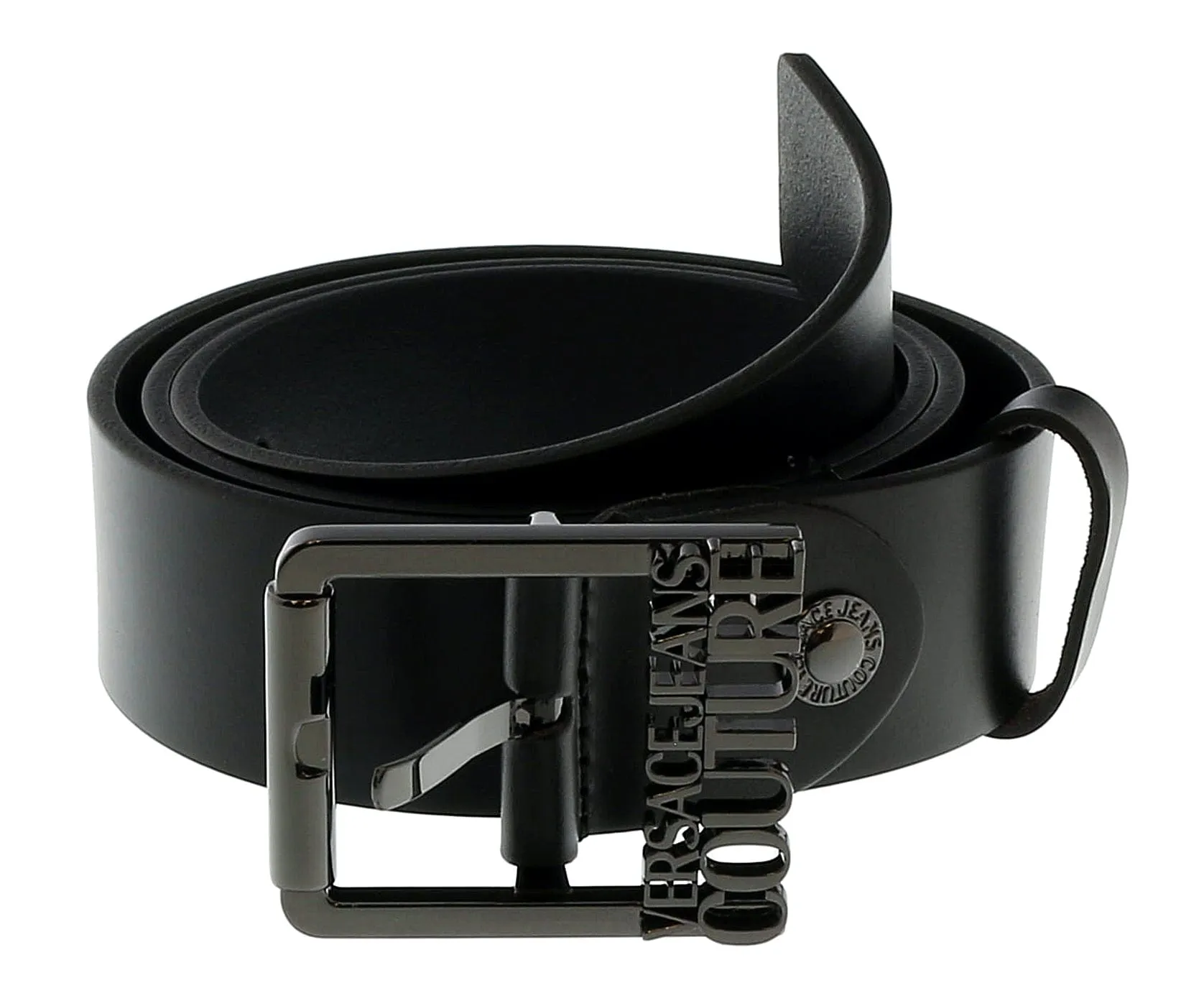 Versace Jeans Couture Black/Gunmetal Signature Classic Buckle Leather Leather Belt-