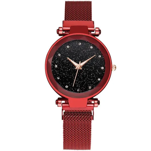 W182 Red Midnight Mesh Rhinestones Collection Quartz Watch